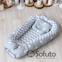Кокон-гнездышко Sofuto Babynest Stars and waves silver