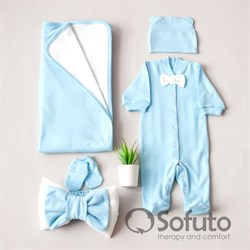 Комплект на выписку летний (5 предметов) Sofuto baby Blue simple