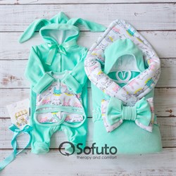 Комплект на выписку демисезонный (6 предметов) Sofuto baby Bunny mint