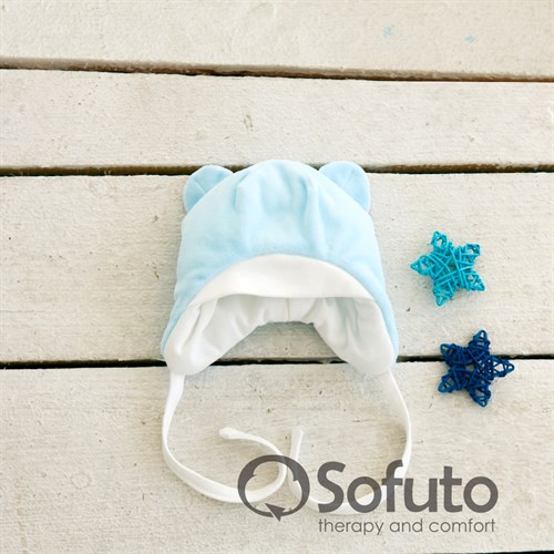 Шапочка велюровая утепленная на завязках Sofuto baby Blue simple - фото 10001