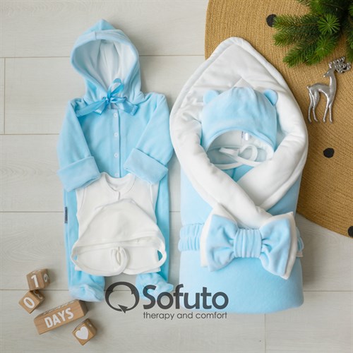Комплект на выписку зимний (6 предметов) Sofuto baby Blue simple