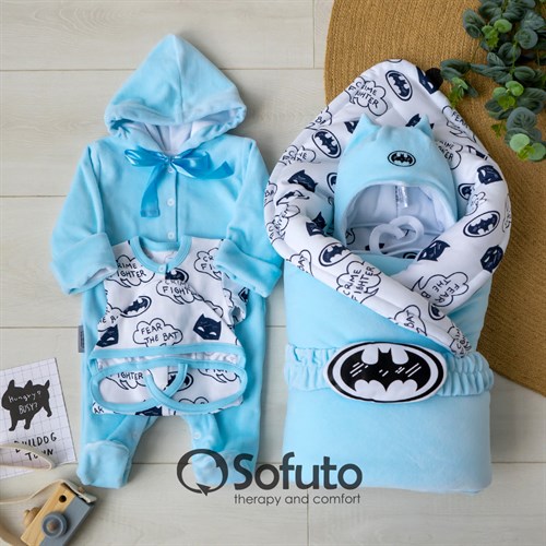Комплект на выписку зимний (6 предметов) Sofuto baby Batman - фото 12247