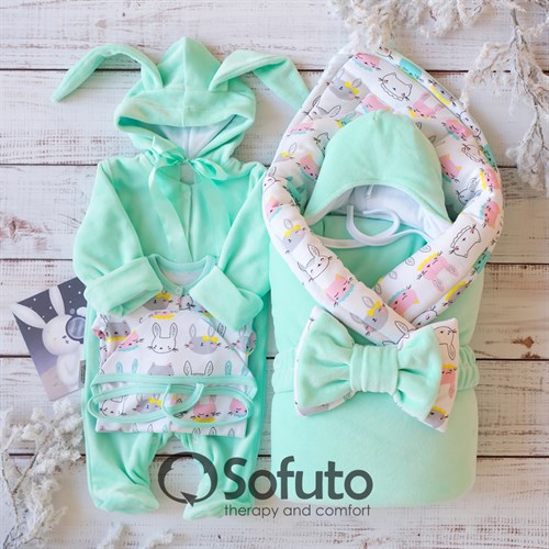 Комплект на выписку зимний ( 6 предметов) Sofuto baby Bunny mint