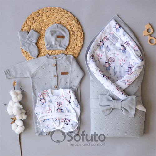 Комплект на выписку вязаный (8 предметов) Sofuto baby Silver - фото 16309