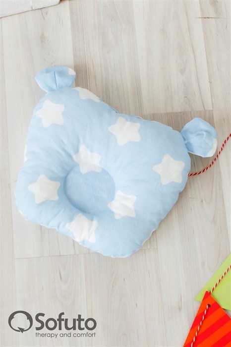 Подушка для новорожденного Sofuto Baby pillow Teddy Stars and waves blue sky - фото 5332