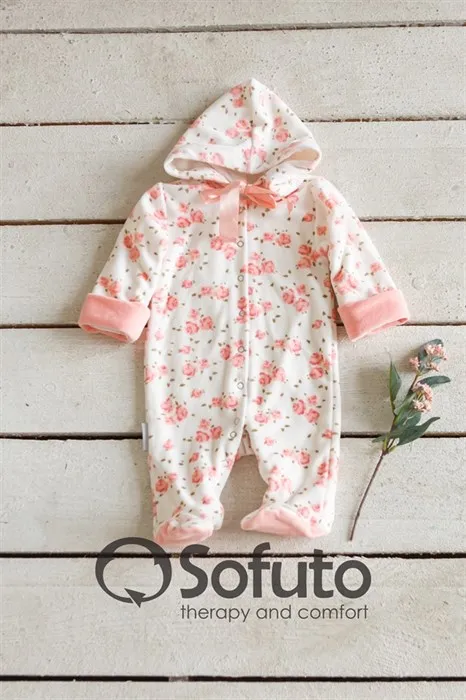 Комбинезон велюровый на кнопках Sofuto baby Tea rose